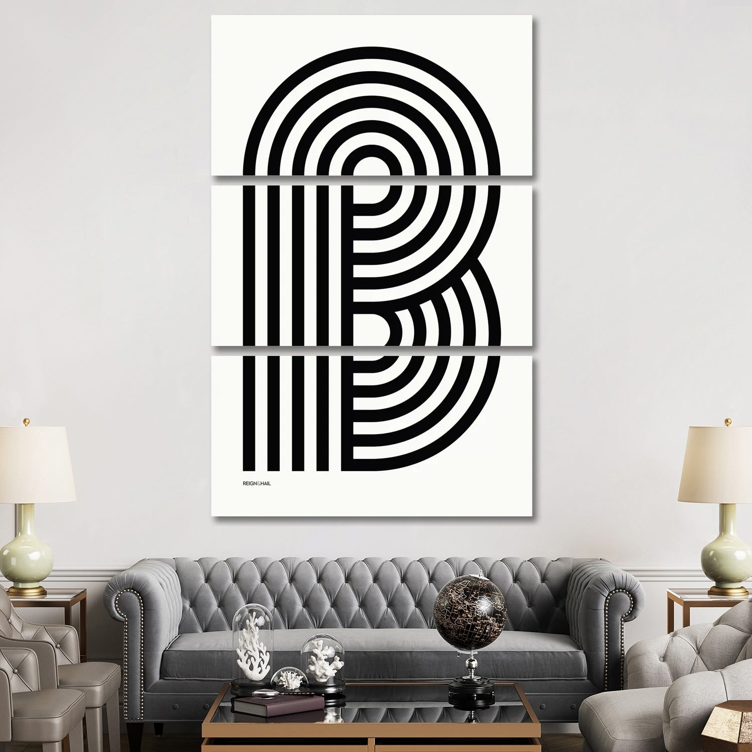 ICanvas "B Geometric Letter" By Reign & Hail 3-Piece Canvas Wall Art ...